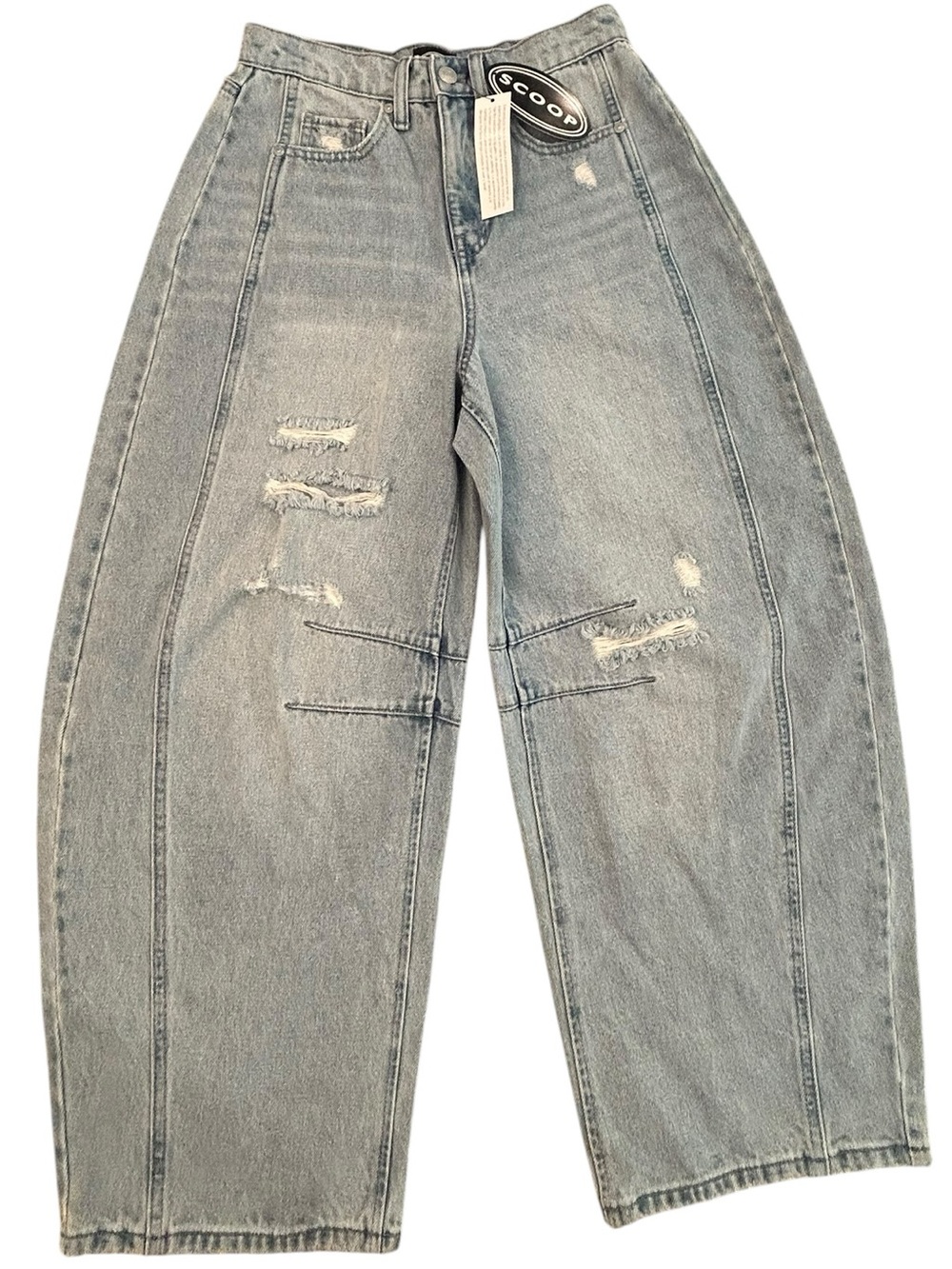 Scoop Baggy Barrel Seamed Light Wash Distressed Wide Leg Women’s Jeans 0 NWT - Picture 1 of 14